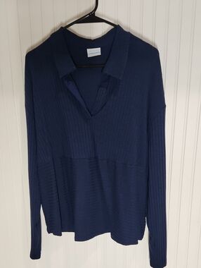 Columbia Ribbed Navy Long Sleeve Polo Top